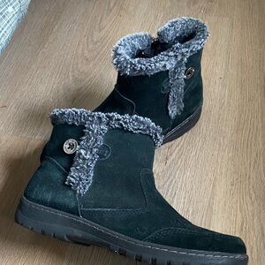 Women's Suede Ankle Boots with Faux Fur Trim